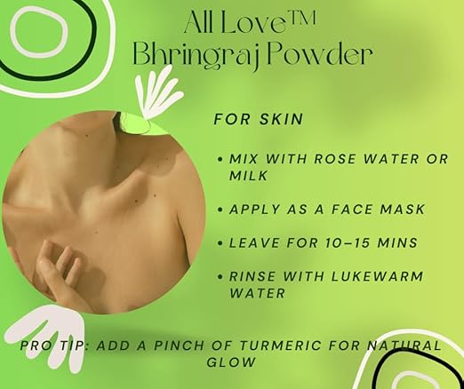 All Love Bhringraj Powder for Hair and Skin Care, Natural Herb for Hair Growth and Scalp Treatment