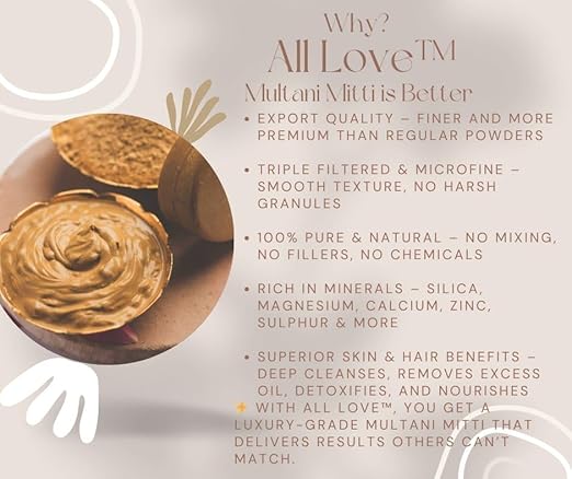 All Love Premium Multani Mitti Clay Powder, Triple Filtered Natural Face Hair Body Mask, Mineral-Rich Beauty Treatment -Pack of 125gm X 2 (250 gm)