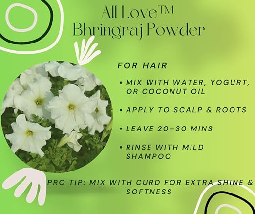 All Love Bhringraj Powder for Hair and Skin Care, Natural Herb for Hair Growth and Scalp Treatment