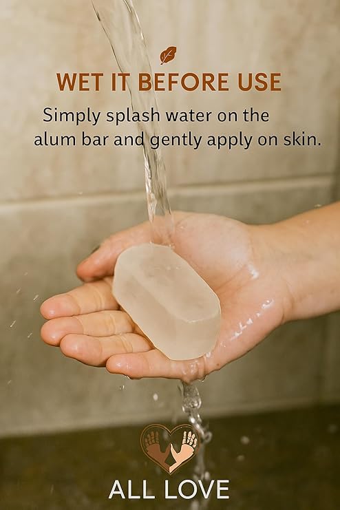 All Love Handcrafted Premium Alum Stone Bar (Fitkari) - 100gm 100% Natural | Fitkari Stone for Skin Tightening & Water Purification | Crystal White Alum Bar for Underarms & Shaving| Pure, Long-Lasting Aftershave & Deodorant Block