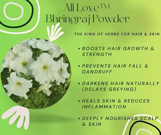 All Love Bhringraj Powder for Hair and Skin Care, Natural Herb for Hair Growth and Scalp Treatment
