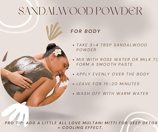Natural Sandalwood Powder, Multi-Purpose Beauty Treatment for Body, Hair and Face, 100% Pure Traditional Ayurvedic Formula,Natural Glow Booster