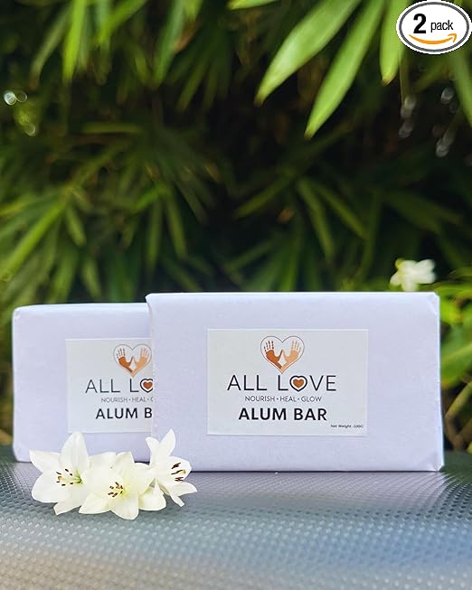 All Love Handcrafted Premium Alum Stone Bar (Fitkari) - 100gm 100% Natural | Fitkari Stone for Skin Tightening & Water Purification | Crystal White Alum Bar for Underarms & Shaving| Pure, Long-Lasting Aftershave & Deodorant Block