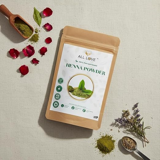 All Love Green Henna Powder for Natural Hair Colour, Conditioning, Root Strengthening, Hand Art, Organic Henna Powder