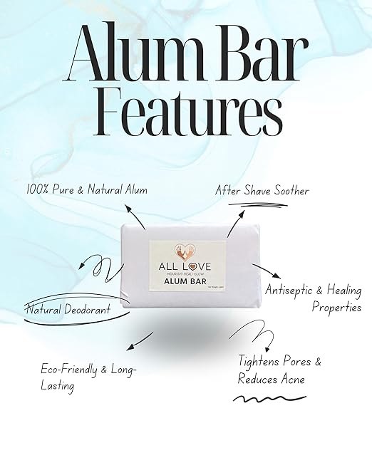 All Love Handcrafted Premium Alum Stone Bar (Fitkari) - 100gm 100% Natural | Fitkari Stone for Skin Tightening & Water Purification | Crystal White Alum Bar for Underarms & Shaving| Pure, Long-Lasting Aftershave & Deodorant Block