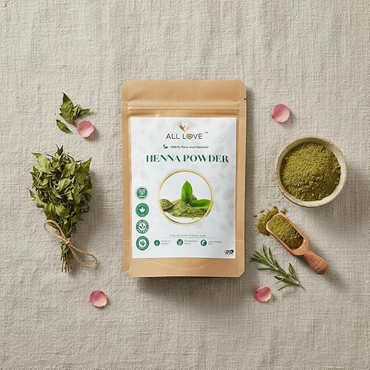 All Love Green Henna Powder for Natural Hair Colour, Conditioning, Root Strengthening, Hand Art, Organic Henna Powder